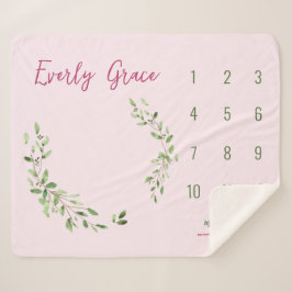 Waterverf Groen laat roze babymeisje mijlpaal Sherpa Deken