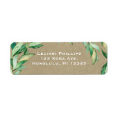 Waterverf Groen laat Rustic Kraft Wedding Etiket (Voorkant)