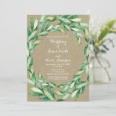 Waterverf Groen laat Rustic Kraft Wedding Kaart (Staand voorkant)