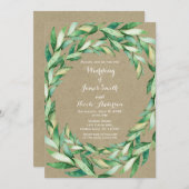 Waterverf Groen laat Rustic Kraft Wedding Kaart (Voorkant / Achterkant)