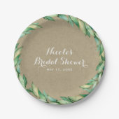 Waterverf Groen laat Rustic Kraft Wedding Papieren Bordje (Voorkant)