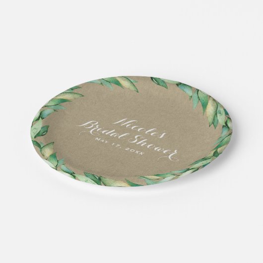Waterverf Groen laat Rustic Kraft Wedding Papieren Bordje (Gekanteld)
