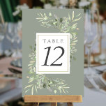 Waterverf groen laat tafelnummers<br><div class="desc">Met delicate waterverf bladeren op een zilveren salie achtergrond,  kunnen deze chique botanische tafelnummers worden gepersonaliseerd voor uw speciale evenement. Ontworpen door Thisnotme©</div>
