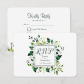 Waterverf groen leder en gele ventilator | Weddens RSVP Kaartje (Voorkant / Achterkant)