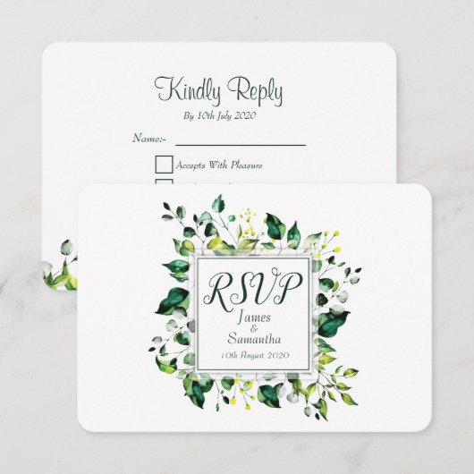 Waterverf groen leder en gele ventilator | Weddens RSVP Kaartje (Voorkant / Achterkant)