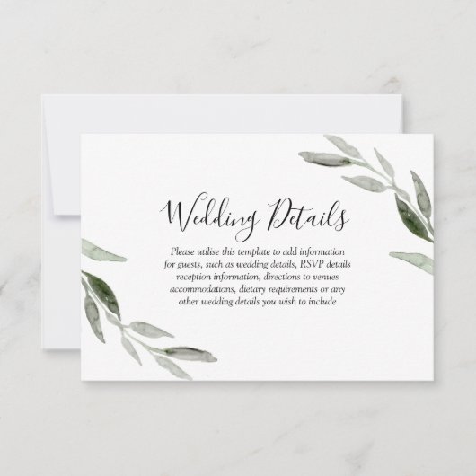Waterverf Groen leder Moderne bruiloft Details RSVP Kaartje (Voorkant)
