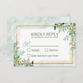 Waterverf groen loof bladeren bruiloft RSVP (Voorkant / Achterkant)