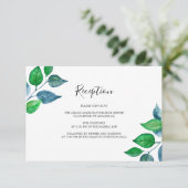 Waterverf groen loof bruiloft receptie informatiekaartje (Staand voorkant)