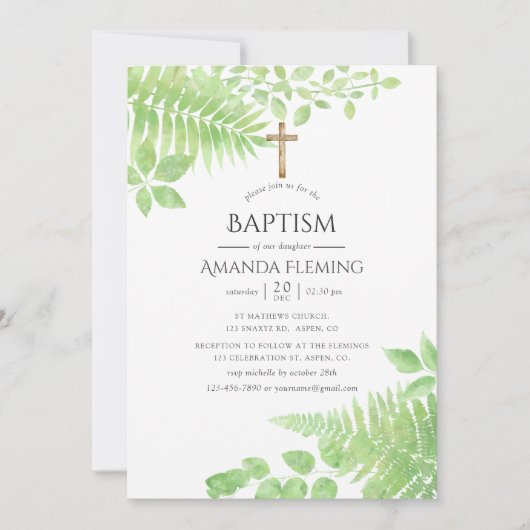 Waterverf groen loof doop of doop kaart (Voorkant)