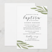 Waterverf groen loof. Floral script baptisme Kaart (Voorkant / Achterkant)