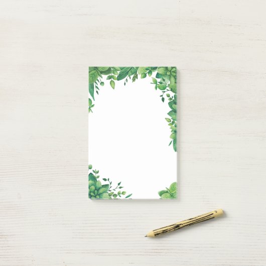 Waterverf groen loof. Groene botanische Post-it® Notes (Op bureau)