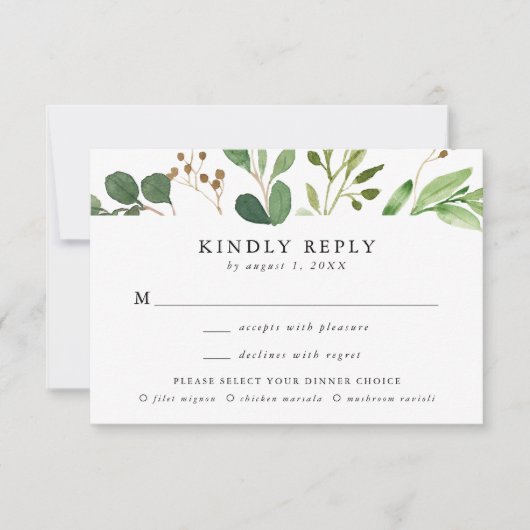 Waterverf Groen Maaltijd Keuze Bruiloft RSVP Kaartje (Voorkant)