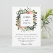 Waterverf groen marine koraal bloemenbruiloft kaart (Staand voorkant)