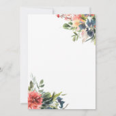 Waterverf groen marine koraal bloemenbruiloft kaart (Achterkant)