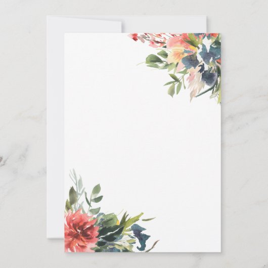 Waterverf groen marine koraal bloemenbruiloft kaart (Achterkant)