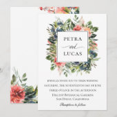 Waterverf groen marine koraal bloemenbruiloft kaart (Voorkant / Achterkant)