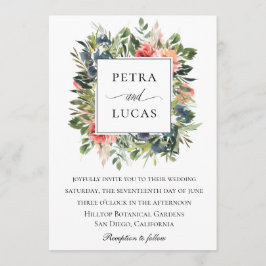 Waterverf groen marine koraal bloemenbruiloft kaart