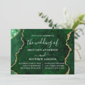 Waterverf Groen Marmer Goud Foto Bruiloft Kaart (Staand voorkant)