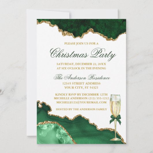 Waterverf Groen Marmer Goud Kerstfeest Kaart (Voorkant)