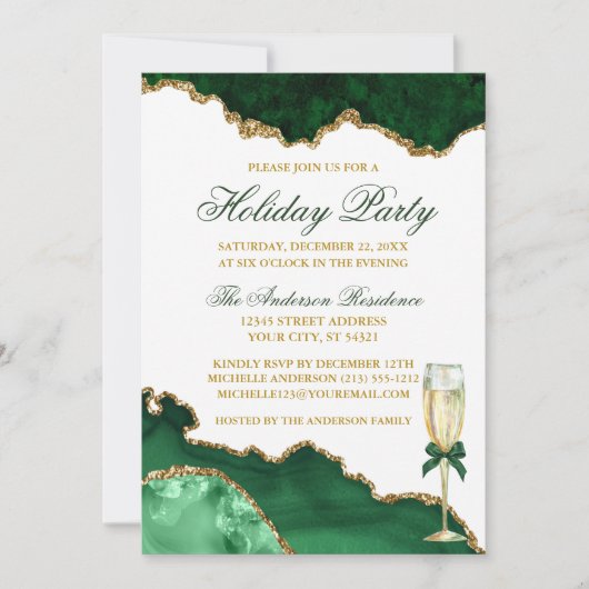 Waterverf Groen Marmer Goud Vakantie Party Kaart (Voorkant)
