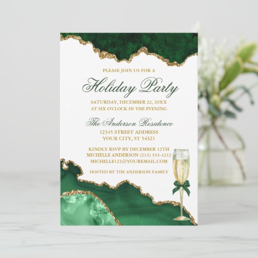 Waterverf Groen Marmer Goud Vakantie Party Kaart (Staand voorkant)