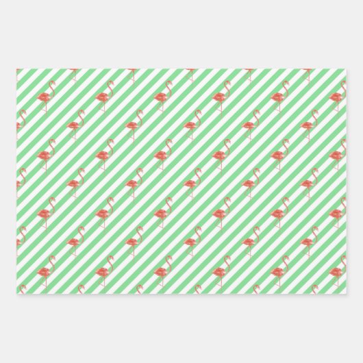 Waterverf Groen met Roze Flamingo's Inpakpapier Vel (Voorkant 3)