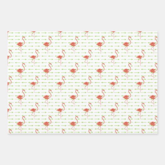 Waterverf Groen met Roze Flamingo's Inpakpapier Vel (Voorkant 2)