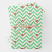 Waterverf Groen met Roze Flamingo's Inpakpapier Vel (In situ)