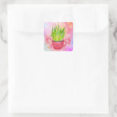 Waterverf Groen met Roze Tips Succulent Vierkante Sticker (Tas)