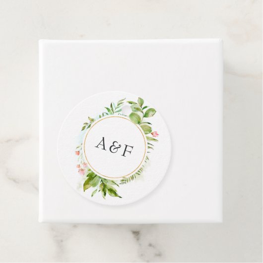 Waterverf groen monogram bruiloft bedankjes labels (In situ)