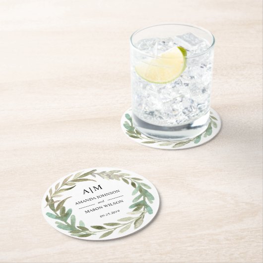 Waterverf groen monogram bruiloft Onderzetter (Insitu)