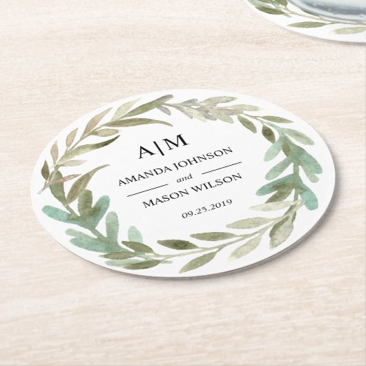 Waterverf groen monogram bruiloft Onderzetter (Gebogen)