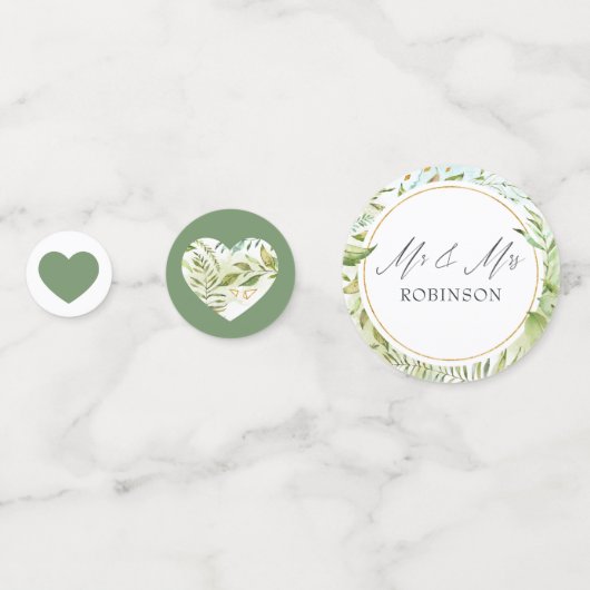 Waterverf groen monogram foto bruiloft confetti (Achterkanten)