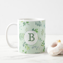 Waterverf groen monogram koffiemok