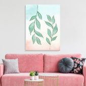 Waterverf groen op een pastel roze achtergrond canvas afdruk (Insitu (Woonkamer))
