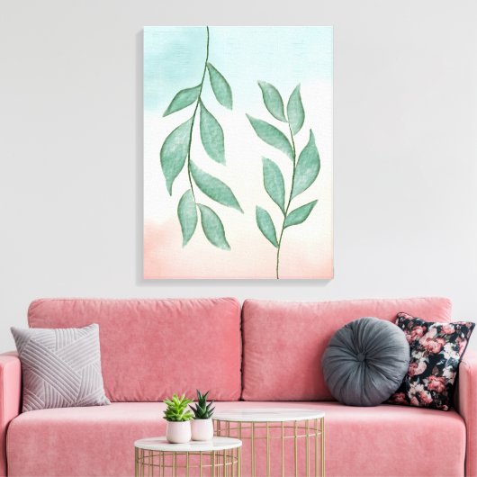 Waterverf groen op een pastel roze achtergrond canvas afdruk (Insitu (Woonkamer))
