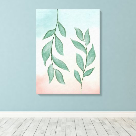 Waterverf groen op een pastel roze achtergrond canvas afdruk (Insitu (Houten vloer))