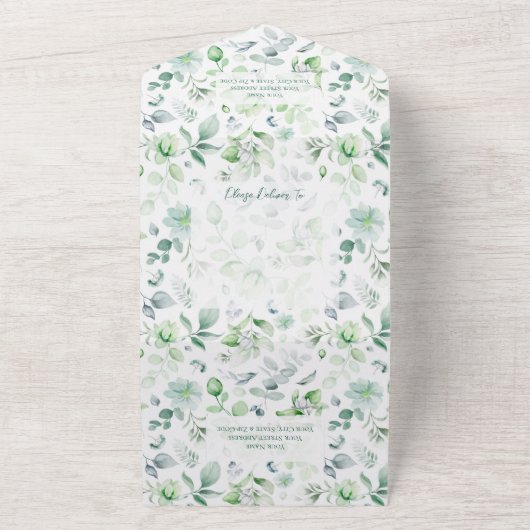 Waterverf groen op witte QR-code All In One Uitnodiging (Buitenkant)