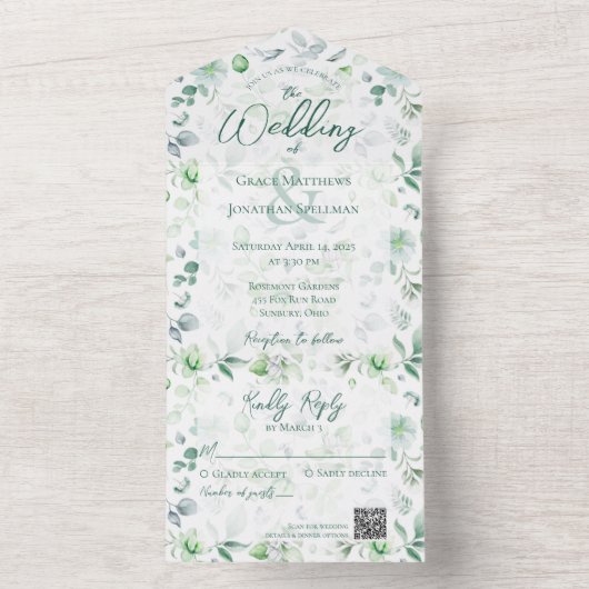 Waterverf groen op witte QR-code All In One Uitnodiging (Binnen)