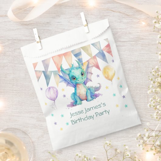 Waterverf Groen Paarse Dragon Boy Verjaardagsfeest Bedankzakje (Geknipt)