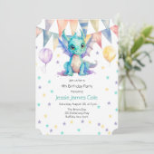 Waterverf Groen Paarse Dragon Boy Verjaardagsfeest Kaart (Staand voorkant)