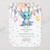 Waterverf Groen Paarse Dragon Boy Verjaardagsfeest Kaart (Voorkant / Achterkant)