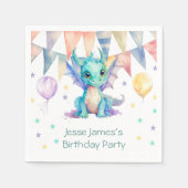 Waterverf Groen Paarse Dragon Boy Verjaardagsfeest Servet (Voorkant)