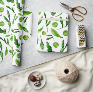 Waterverf groen patroon. Botanische bloemen Cadeaupapier