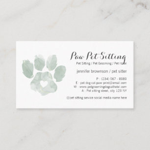 Waterverf GROEN Pet Sitter Grooming Paw Visitekaartje