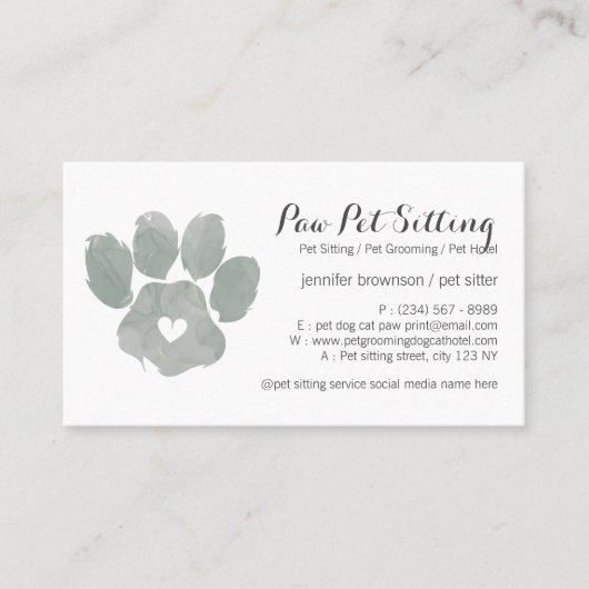 Waterverf GROEN Pet Sitter Grooming Paw Visitekaartje (Voorkant)