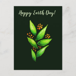 Waterverf Groen Plant Oranje Berries Earth Day Briefkaart