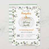 Waterverf groen pompoen 1e verjaardag kaart (Voorkant / Achterkant)