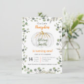 Waterverf groen pompoen 1e verjaardag kaart (Staand voorkant)