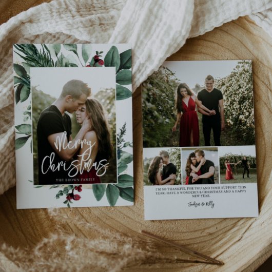 Waterverf groen rode bessen foto feestdagenkaart